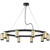 Люстра подвесная Rullo LR02040037 Lightstar чёрная золотая на 10 ламп, основание чёрное в стиле хай-тек Люстра подвесная Rullo LR02040037 Lightstar чёрная золотая на 10 ламп, основание чёрное в стиле хай-тек